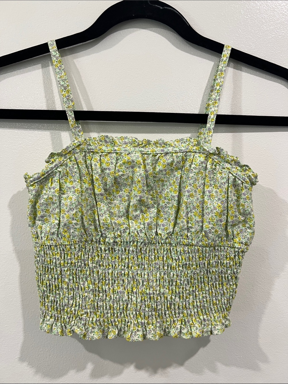 Zara Yellow and Green Floral Smocked Crop Cami size 13-14